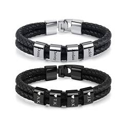 JSDDE Personalisierte Lederarmband mit Gravur Herren Armband Pärchen Armbänder geflochten Leder Namensarmbänder ID Armreif Geschenke für Herren Damen (4 Namen) von JSDDE