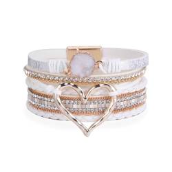 JSGHGDF Armband für Damen, Bohemian-Leder, mehrlagig, Herz-Armband, Armreif, Schmuck, modisches Handgelenk-Accessoire von JSGHGDF