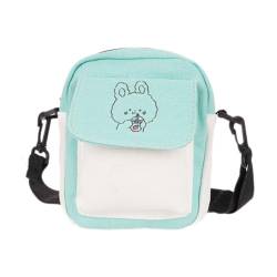 JSGHGDF Damen-Umhängetasche aus Segeltuch mit Cartoon-Druck, kleine Handytasche, Schultertasche für den täglichen Gebrauch in der Schule, Grün, ohne Abzeichen, Medium von JSGHGDF