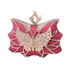 JSGHGDF Einzigartige Abendtasche, Blumenmuster, Schmetterling, verziert, Braut-Geldbörse mit glitzernden Schultern, Umhängetasche für besondere Anlässe, hot pink von JSGHGDF