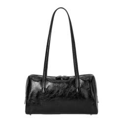 JSGHGDF Elegante Handtasche aus weichem PU-Leder für Damen, geräumige und praktische Tasche mit Tragegriff oben, Schultertasche für den täglichen Gebrauch, Schwarz von JSGHGDF