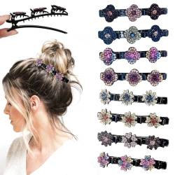 JSTHHTT 8 Stück Haarspange mit Kristallblume, Doppelschicht Haarspangen, Geflochtene Haarspange, Strass-Haarspange, Glitzernde Mode Elegante Exquisite Kristall Haarspangen für Damen Frauen Mädchen von JSTHHTT