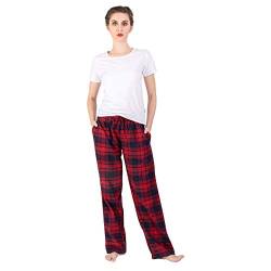 JTPW Damen 100% Baumwolle Super Soft Flanell Pyjama/Lounge Bottoms mit Taschen,Navy Red Plaid,Size:XS von JTPW