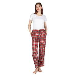 JTPW Damen 100% Baumwolle Super Soft Flanell Pyjama/Lounge Bottoms mit Taschen,Red Navy White Plaid,Size:S von JTPW