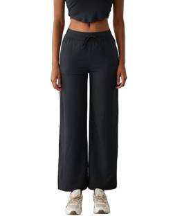 JTSONN Yogahose Damen Lang Lockere Sommerhose Damen mit Taschen Leichte Sommerhosen Bequeme Hose Schlupfhose Damen Freizeithose Kordelzug Stoffhose Sommer Sporthose Schwarz von JTSONN