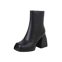 JUANMAO Wärme Winterstiefel Stiefel Boots Plateau Schuhe Damen-Stiefeletten mit spitzem Zehenbereich Reißverschluss Knöchel Schuhe Schneestiefel Damenschuhe Schwarz 42 von JUANMAO