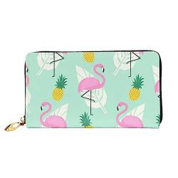 Damen-Geldbörse aus Leder, Motiv: rosa Flamingo-Ananas, großes Fassungsvermögen, Kartenhalter, Damengeldbörse mit mehreren Kartenfächern, lange Damengeldbörse mit Reißverschlussfach, 19 x 10,5 cm, von JUEXDEME