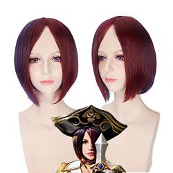 JUFKGBAR anime cosplay perücke 12 zoll LOL League of Legends Weinrot Lila Kurze Ombre Perücke Cosplay Anime Gerade Kunsthaar Fiora Laurent Perücken Für Frauen von JUFKGBAR