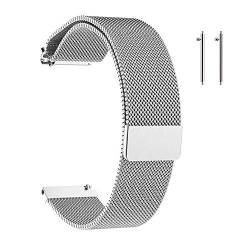 Metall Uhrenarmbänder, Mesh Schnellspanner Armband mit Magnetverschluss fur Herren und Damen Smartwatch und Traditionelle Uhr 16mm/18mm/20mm/22mm-Silber/Schwarz von JUHONNZ