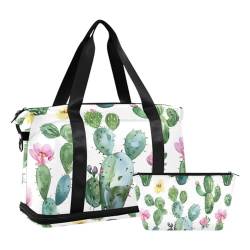 JUMBEAR Sporttasche mit niedlichem Kaktus-Design, Reisetasche mit Nassfach, Reisetasche für Damen und Herren, große Kapazität, mit Schultergurt, für Fitnessstudio, Reisen, Schwimmen, a, 48×22×39.5cm von JUMBEAR