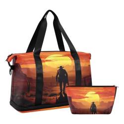 JUMBEAR Sunset Desert Army Cowboy Sporttasche mit Nasstasche, Reisetasche für Damen und Herren, große Kapazität, Reisetasche mit Schultergurt, für Fitnessstudio, Reisen, Schwimmen, a, 48×22×39.5cm von JUMBEAR