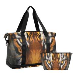 JUMBEAR Tiger Eyes Sporttasche mit Nasstasche, Reisetasche für Damen und Herren, große Kapazität, Reisetasche mit Schultergurt, für Fitnessstudio, Reisen, Schwimmen, a, 48×22×39.5cm von JUMBEAR