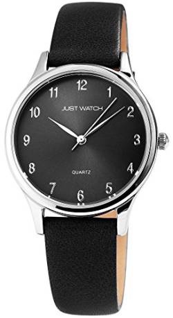 JUST WATCH Lucy Unisex-Uhr Echt Leder Armband Dornschließe Analog Quarz JW10003 (schwarz) von JUST WATCH