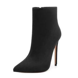 JUSTDANNI Stiefeletten für Damen, Stiletto, hoher Absatz, spitzer Zehenbereich, kurze Stiefel, Shopping, Dating, Meeting, bequem, seitlicher Reißverschluss, Wildleder, Stiefeletten, Schwarz, 40.5 EU von JUSTDANNI