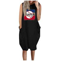 JUTOO Maxikleid Damen Sommer, Sommer Kleider Maxi Für Sommerkleider 2023 Fashion Women Sleeveless Round Neck Print Tank Top Loose Dress Lang Sommerkleid Sommeroutfitdamen Midikleid (M, Schwarz) von JUTOO