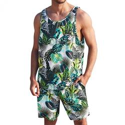 Männer Floral Tanktops Hawaiian Shorts Set Sommer Ärmellose Weste Lässige Loose Fit Strand Tropische Urlaubsoutfits für Männer von JUZILO