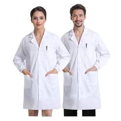 JXCTNNU Laborkittel Weiß Kittel Arztkittel Unisex Chemie Schutzkleidung Herren Damen Langarm Medizin Mäntel Medizinische Uniform mit Knöpfen 3 Tasche für Labor Studium Arbeit, XL (175-180CM) von JXCTNNU