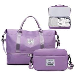 JXCTNNU Reisetasche Handgepäck Tasche Sporttasche Damen Reisetaschen Weekender Bag Wasserdicht Travel Bag mit Schulranzen Schuhfach & Nassfach für Reisen Gym Yoga (Hellviolett) von JXCTNNU