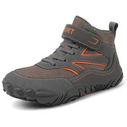 JYukaichen Kinder Barfußschuhe Jungen Mädchen Leichtigkeit Atmungsaktiv rutschfest Outdoor Wanderschuhe Trekking Fitnessschuhe Breite Minimalistische Barefoot Sneaker, Grau, 34 von JYukaichen