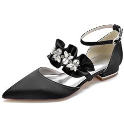 JZWBLDS Damen Knöchelriemen Brautschuhe Mit Satin Strass Spitze Spitze Brautschuhe,Schwarz,40 EU von JZWBLDS