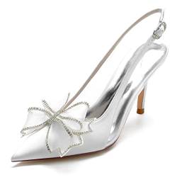 JZWBLDS Klare Slingback-Heels für Frauen Stiletto High Heel Hochzeit Sandalen Spitze Brautkleid Schuhe Satin geschlossene Zehe Abschlussball Party Kleid Pumps,Weiß,40 EU von JZWBLDS