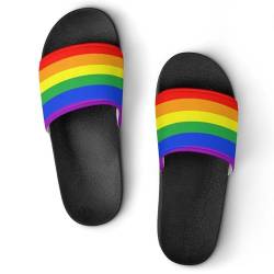 JZemdybill Duschpantoffeln, Regenbogen-Flaggenschieber für Damen und Herren, rutschfeste Slides, Black Style, 38 2/3 EU von JZemdybill