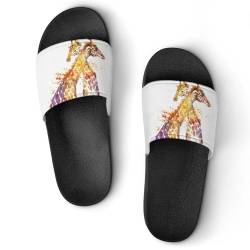 JZemdybill Duschpantoffeln, Wasserfarben-Giraffen, für Damen und Herren, rutschfeste Slides, Black Style, 39 2/3 EU von JZemdybill