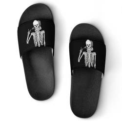 JZemdybill Duschpantoffeln Lustige Rock and Roll Skelett Schädel Sliders für Damen und Herren Rutschfeste Slides, Black Style, 37 1/3 EU von JZemdybill