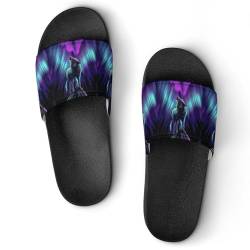 JZemdybill Duschpantoffeln Wölfe heulen im Nordlicht Sliders für Damen und Herren rutschfeste Slides, Black Style, 38 2/3 EU von JZemdybill