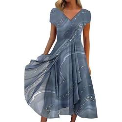 Damen Sommerkleid Elegant Kleid Sommer Chiffon Sommerkleider Rundhals Partykleid High Waist Cocktailkleid Festliche Kurzarm Solide Glitzerkleid Sexy Kleider Boho Brautkleider Schlank Maxikleid von Jabidoos