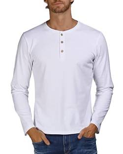 Jacansi Herren Longsleeve Langarmshirt Shirts Regular Fit Henley-Hemden mit Knopf Langarmshirt Knopfleiste Herren Weiß M von Jacansi