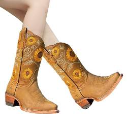 Jacekee Cowboystiefel für Damen - Vintage Cowgirl Stiefel Reitstiefel | Knight Boots Hohe Stiefel mit Blockabsatz, bequeme Wanderstiefeletten zum Reiten von Jacekee