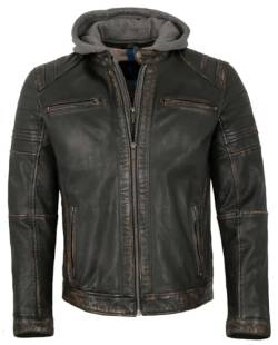 Jack Hanter Herren Lederjacke Lammnappa Bikerjacke Kapuze schwarz-beige Größe 54 von Jack Hanter