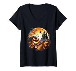 Damen Happy Halloween Pumpkins Jack O Lantern, Thanksgiving Fall T-Shirt mit V-Ausschnitt von Jack O Lantern Happy Halloween Pumpkins By GnineZa