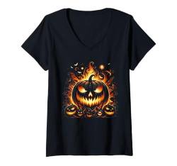 Damen Happy Halloween Pumpkins Jack O Lantern, Thanksgiving Fall T-Shirt mit V-Ausschnitt von Jack O Lantern Happy Halloween Pumpkins By GnineZa