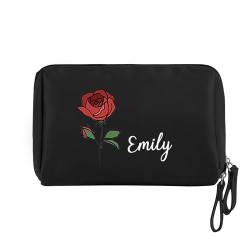 Personalisierte Make-up-Tasche, individuelle Reise-Make-up-Tasche mit Geburtsblumen, individueller Namens-Kulturbeutel, PU-Reißverschlussbeutel, Reise-Kosmetik-Organizer für Frauen, Braut, Freundin von Jacklin F