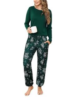 Jahetuul Schlafanzug Damen Pyjama lang Schlafanzüge für Damen Nachtwäsche Pyjamas Set Baumwolle Lounge Set Schlafbekleidung Pyjamahose mit Bündchen von Jahetuul