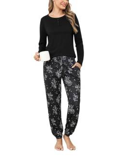 Jahetuul Schlafanzug Damen Pyjama lang Schlafanzüge für Damen Nachtwäsche Pyjamas Set Baumwolle Lounge Set Schlafbekleidung Pyjamahose mit Bündchen von Jahetuul