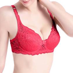 Damen BH Vollschalen Ungepolster Bügel BH Floraler Spitze BH Soft Cup Große Größen Nahtloser T-Shirts BH Weich Bequem Stretch Klassische Bustier Baumwoll Bra Sale Angebote Rot S von Jamicy