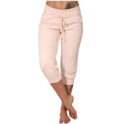 Jamicy Damen Sommer Caprihose Jogginghose Lässig Locker Bequem 3/4 Lange Hose Baumwolle Sommerhose Yoga Fitness Activewear mit Tasche für Sport und Freizeit Blitzangebote des Tages Rosa M von Jamicy