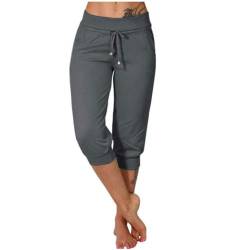 Jamicy Damen Sommer Caprihose Jogginghose Lässig Locker Bequem 3/4 Lange Hose Baumwolle Sommerhose Yoga Fitness Activewear mit Tasche für Sport und Freizeit Warehouse Deals Angebote Dunkelgrau XXL von Jamicy