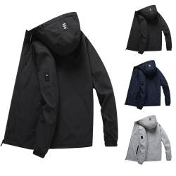 Jamicy Winterjacke Herren Softshelljacke Wasserdicht Winddicht Warme Übergangsjacke Casual Outdoorjacke mit Reißverschluss Kapuze Einfarbig Funktionsjacke Windbreaker Angebote Schwarz L von Jamicy