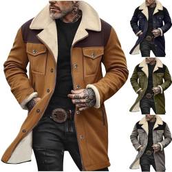 Jamicy Wintermantel Herren Länge Fleecejacke Gefüttert Winterjacke Revers Windbreaker Mode Warme Übergangsjacke Einfarbig Mantel mit Knöpfen Tasche Casual Winter Warehouse Deal Khaki 3XL von Jamicy