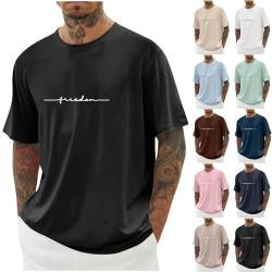 Oversized Tshirt Herren Mode Sommer Kurzarm Rundhals T-Shirt mit Kreativen Buchstaben Vintage Drucken Casual Lose Oberteile Baumwolle Lang Tops Shirt Männer Sportshirts Outlet Angebote SchwarzXXL von Jamicy