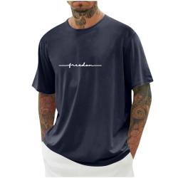 Oversized Tshirt Herren Mode Sommer Kurzarm Rundhals T-Shirt mit Kreativen Buchstaben Vintage Drucken Casual Lose Oberteile Baumwolle Lang Tops Shirt Männer Sportshirts Sale Angebote DunkelblauXXL von Jamicy