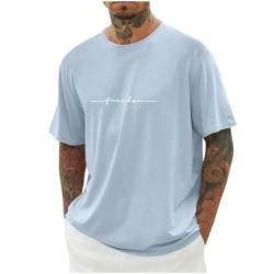 Oversized Tshirt Herren Mode Sommer Kurzarm Rundhals T-Shirt mit Kreativen Buchstaben Vintage Drucken Casual Lose Oberteile Baumwolle Lang Tops Shirt Männer Sportshirts Sale Angebote Himmelblau4XL von Jamicy