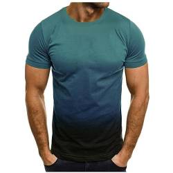 T-Shirts für Herren Sommer Kurzarm Basic Herren Tshirt Casual Rundhals Tee Shirts 3D Druck Gradient Oberteile Leicht Baumwolle Männer T Shirt Regular Fit Tops Blitzangebote des Tages Hellblau XL von Jamicy