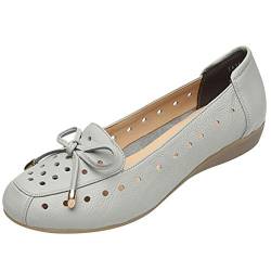 Jamron Damen Echtleder Komfort Schuhe Weich Sohle Ballerinas Niedrige Keilabsatz Slippers Ausgehöhlt Grau SN020628-2 EU40.5 von Jamron