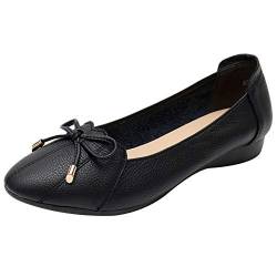 Jamron Damen Echtleder Bequemschuhe Spitze Fliege Ballerinas Niedrige Keilabsatz Pumps Slippers Schwarz SN02432 EU38 von Jamron