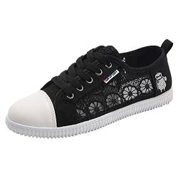 Jamron Damen Mädchen Sommer Stickerei Spitze Plimsolls Turnschuhe Schnüren Mesh Sneakers Schwarz SN0704108 EU38 von Jamron